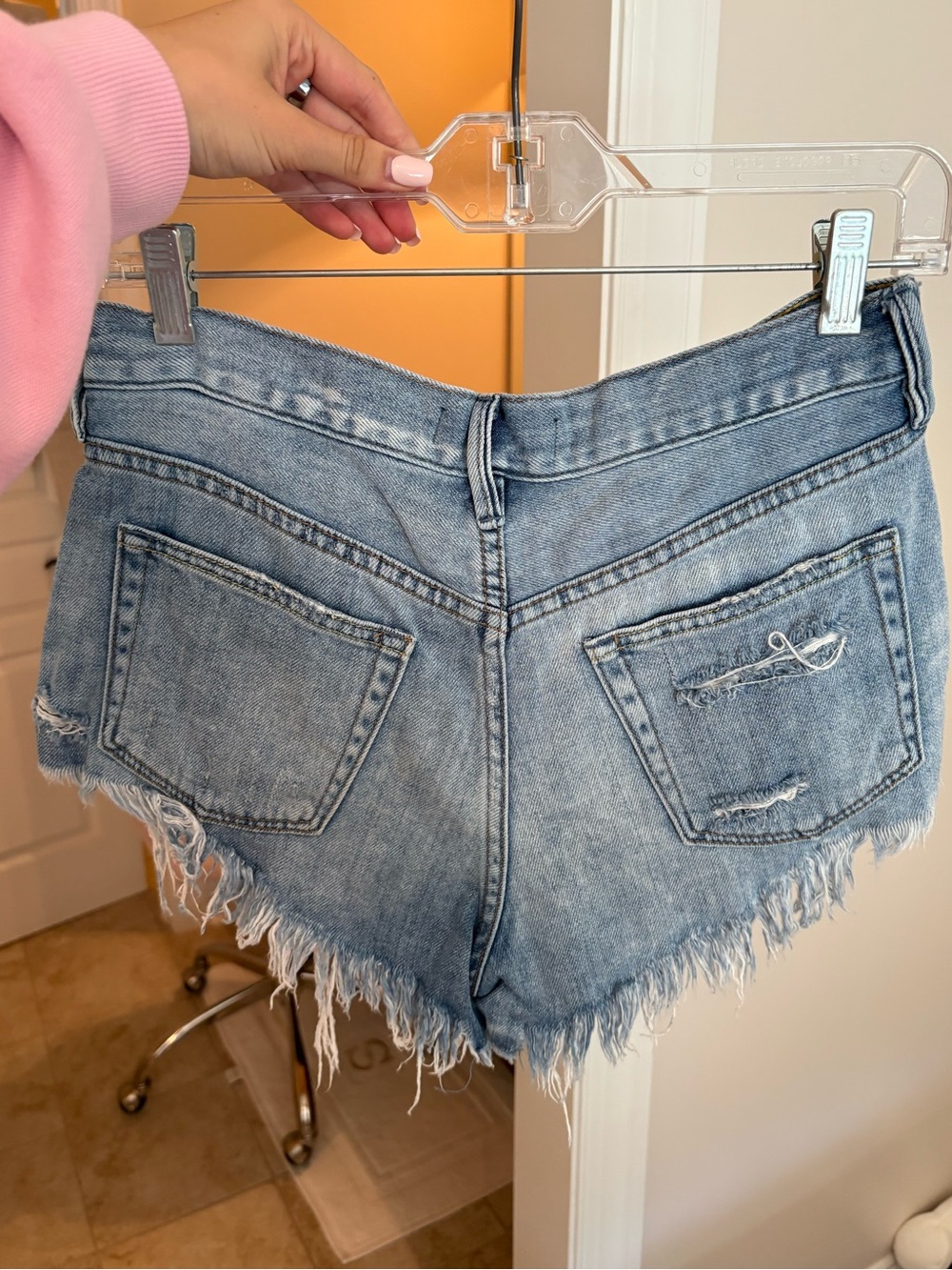 Free People Light Blue Distressed Denim Shorts - Picture 2 of 3